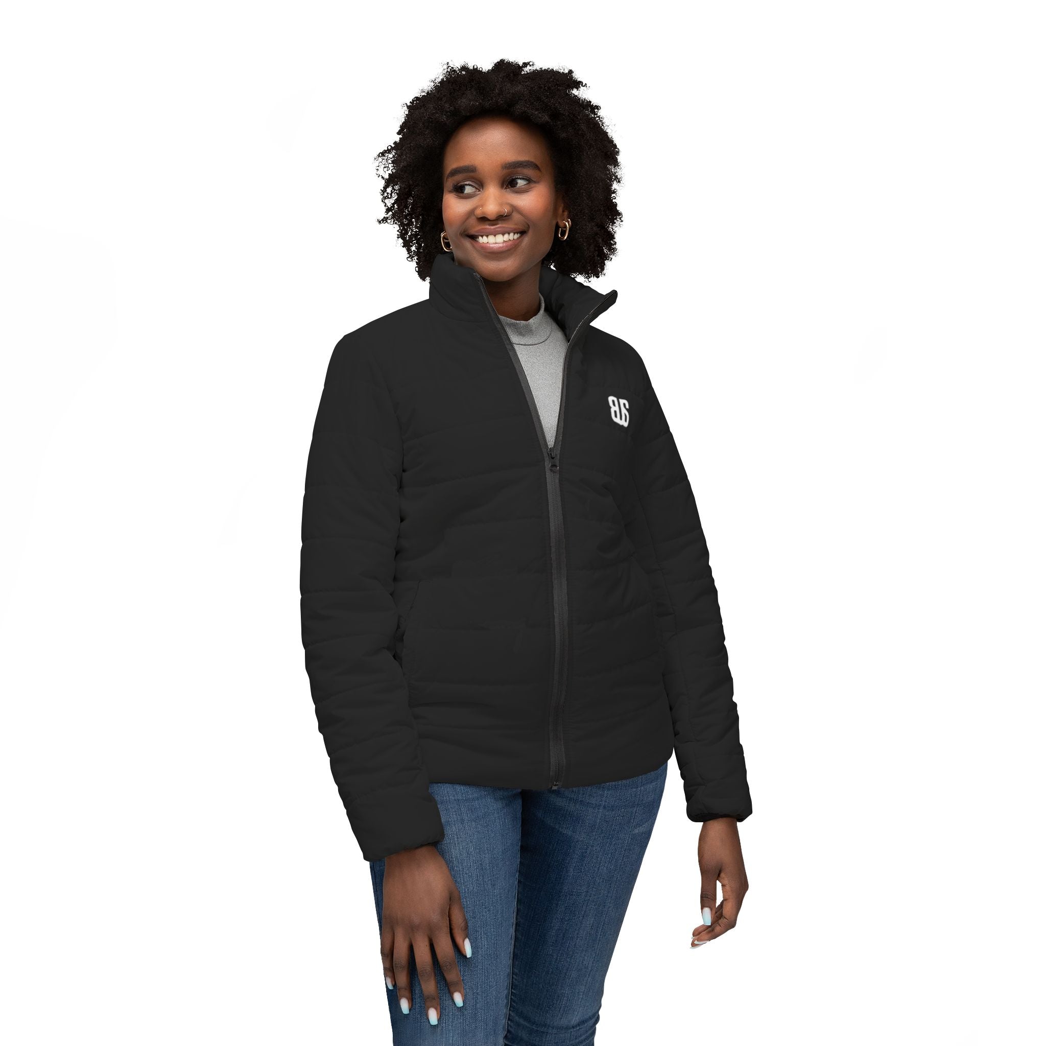 Beyond Unseen — Women's Puffer Jacket Black — streetwear jacket, independent clothing brand