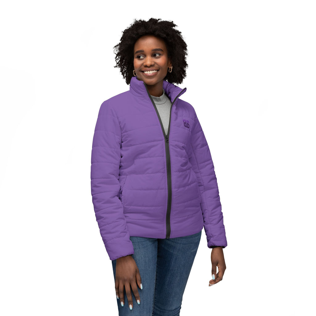 Beyond Unseen — Women's Puffer Jacket Purple — streetwear jacket, independent clothing brand