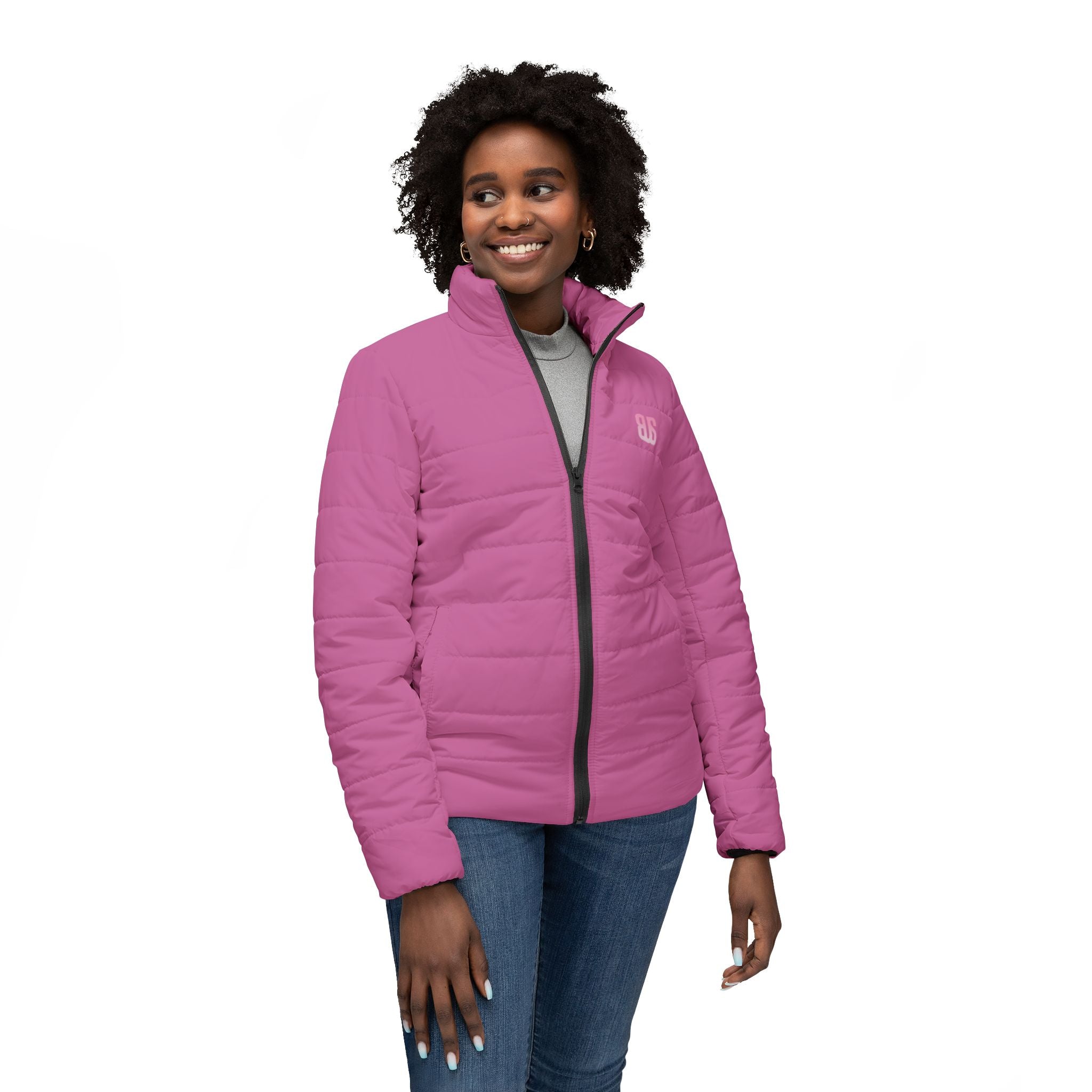 Beyond Unseen — Women's Puffer Jacket Pink — streetwear jacket, independent clothing brand